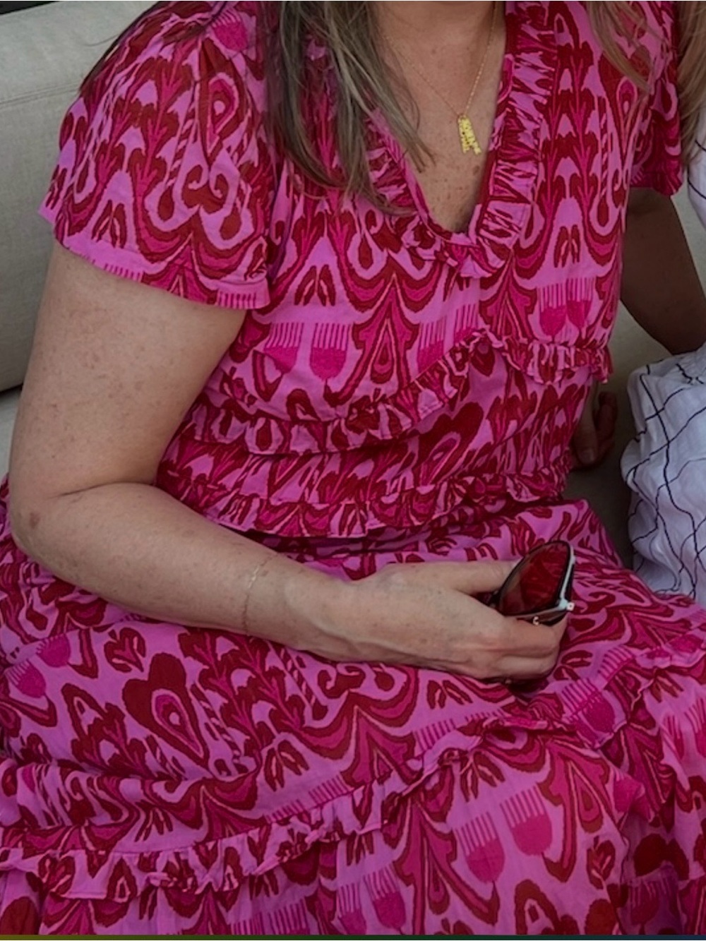 Pink Patterned V-Neck Maxi Dress